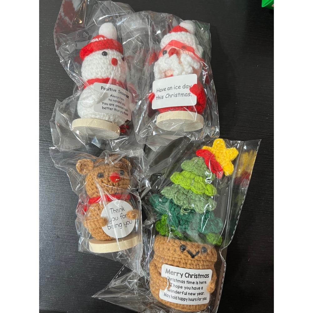 Handmade Style Crochet Christmas Decor Set Santa Snowman Reindeer Tree Gift Box